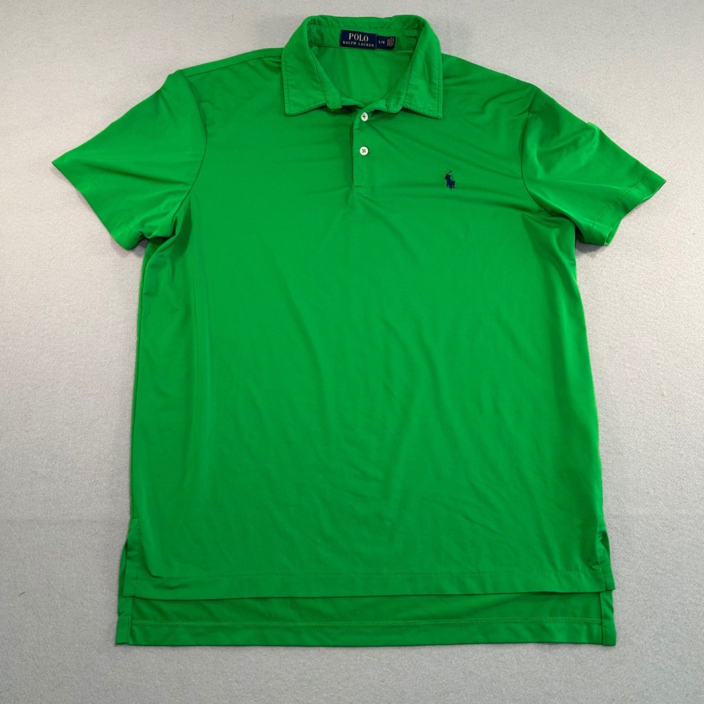 Polo Ralph Lauren Polo Shirt Mens Large Green Performance Stretch Short Sleeve